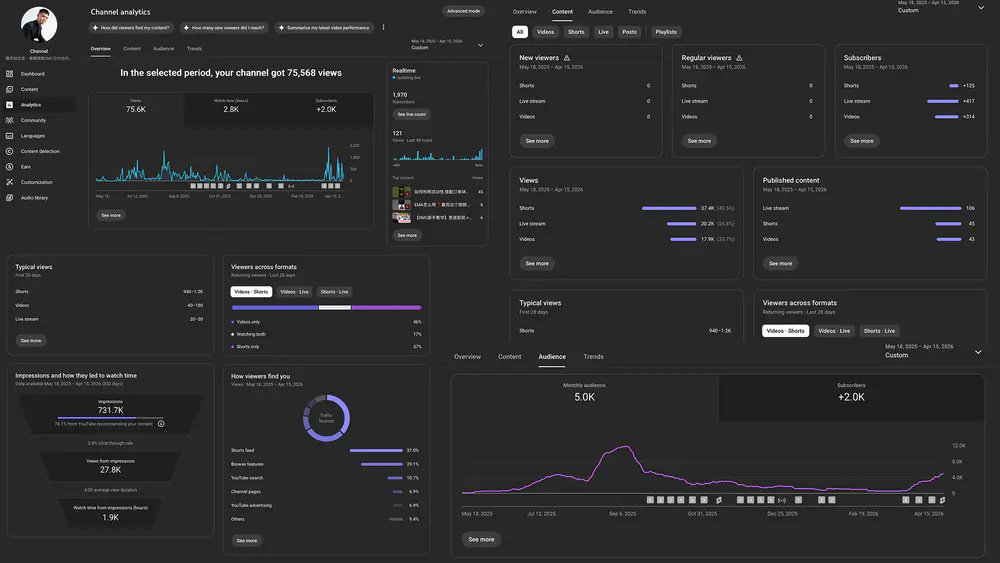 WeiLong YouTube dashboard performance result
